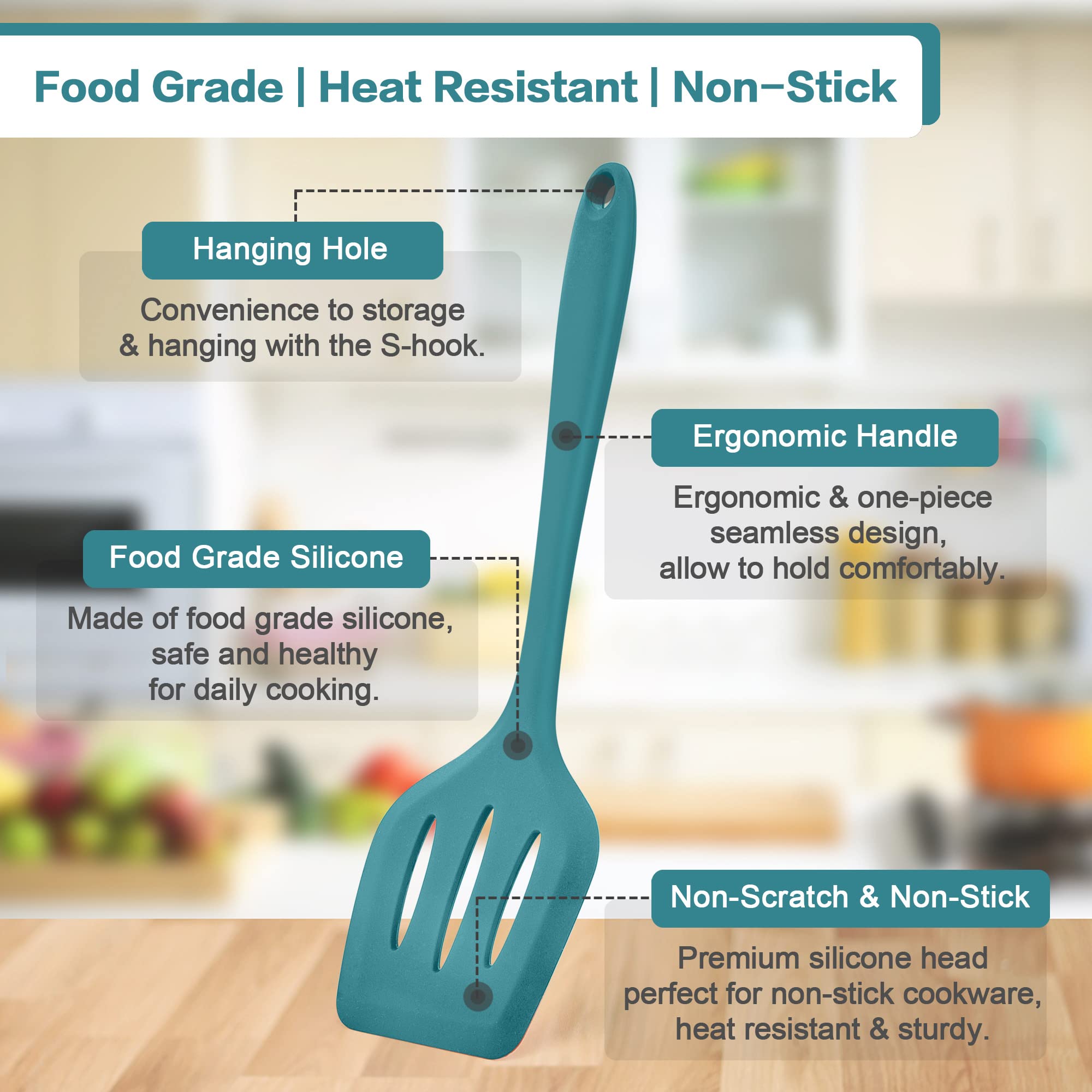 Herogo Set di utensili da cucina, 22 utensili da cucina in silicone con supporto, utensili da cucina, resistente al calore e antigraffio, lavabile in lavastoviglie (blu)
