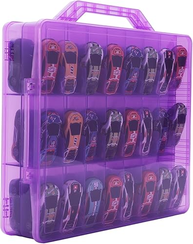 HeIiLan Estuche organizador de almacenamiento de autos de juguete para autos Hot Wheels  Soporte de contenedor de transporte de doble cara para