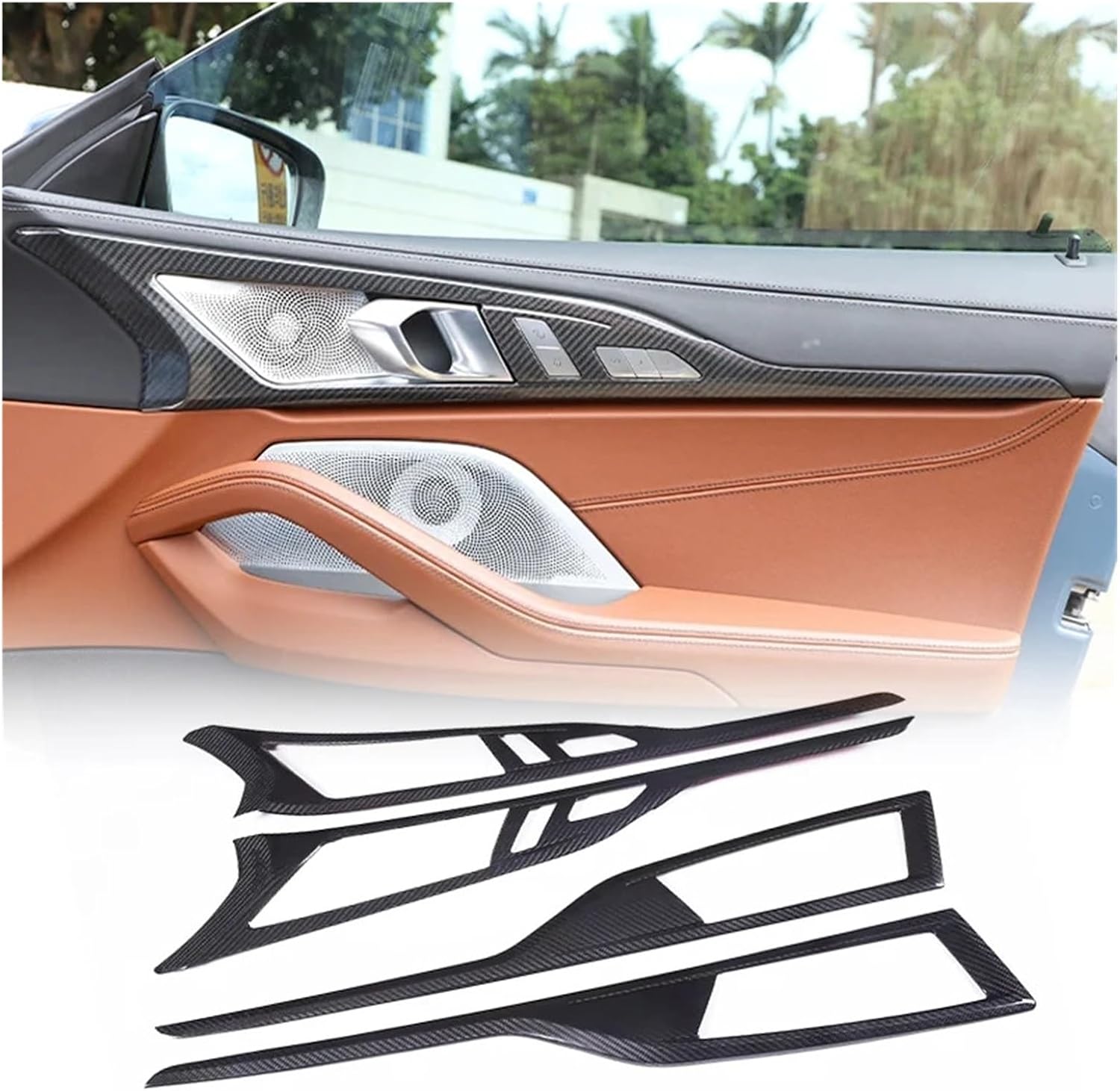 Compatible With BMW 8 Series G14 G15 G16 2018-2023 Real Carbon Fiber Car Door Handle Decorative Frame Sticker Interior Accessories(Black)