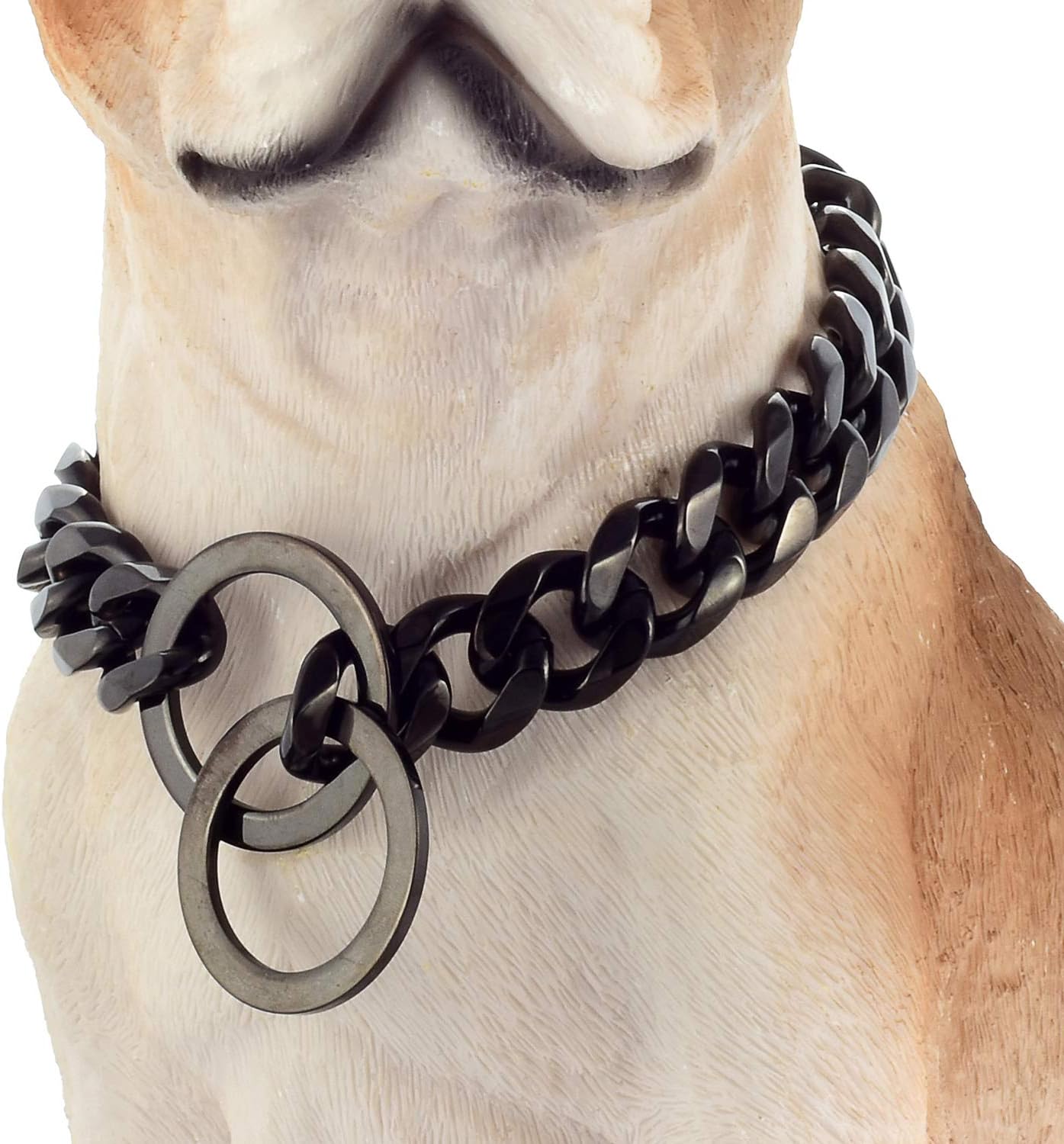 Dog Chain Collar Black Color High Polished Stainless Steel Cuban Link Strong Heavy Duty Chew Proof Walking Chain Leash Collar for Small Dogs(12mm, 26")