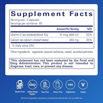 Pure Encapsulations Calcium with Vitamin D3 | Dietary Supplement to Support Bone, Colon, and Cardiovascular Health* | 180 Capsules