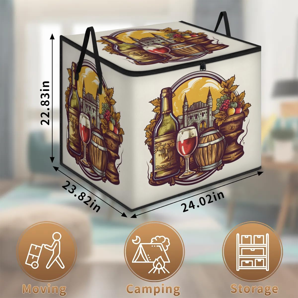 Honeybaby 214L Extra Large Comforter Storage Bag Grapes Wine Vintage Storage Totes with Lids Waterproof Closet Organizer Folding Blanket Storage Bags for Clothes Bedding Pillows