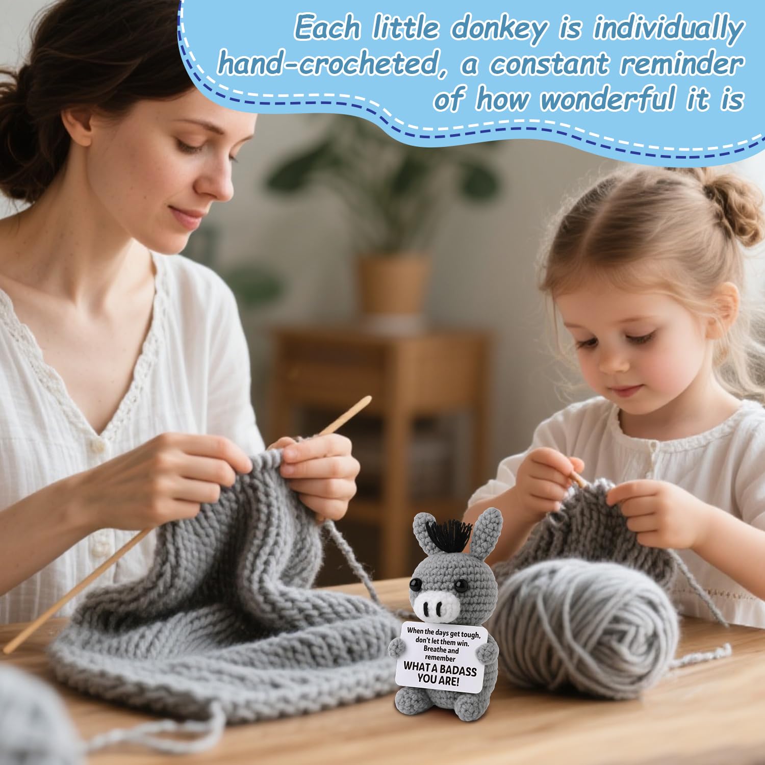 VOYANTE Emotional Support Crochet Donkey Gifts, Handmade Positive Crochet Animals with Encouraging Words - Image 4