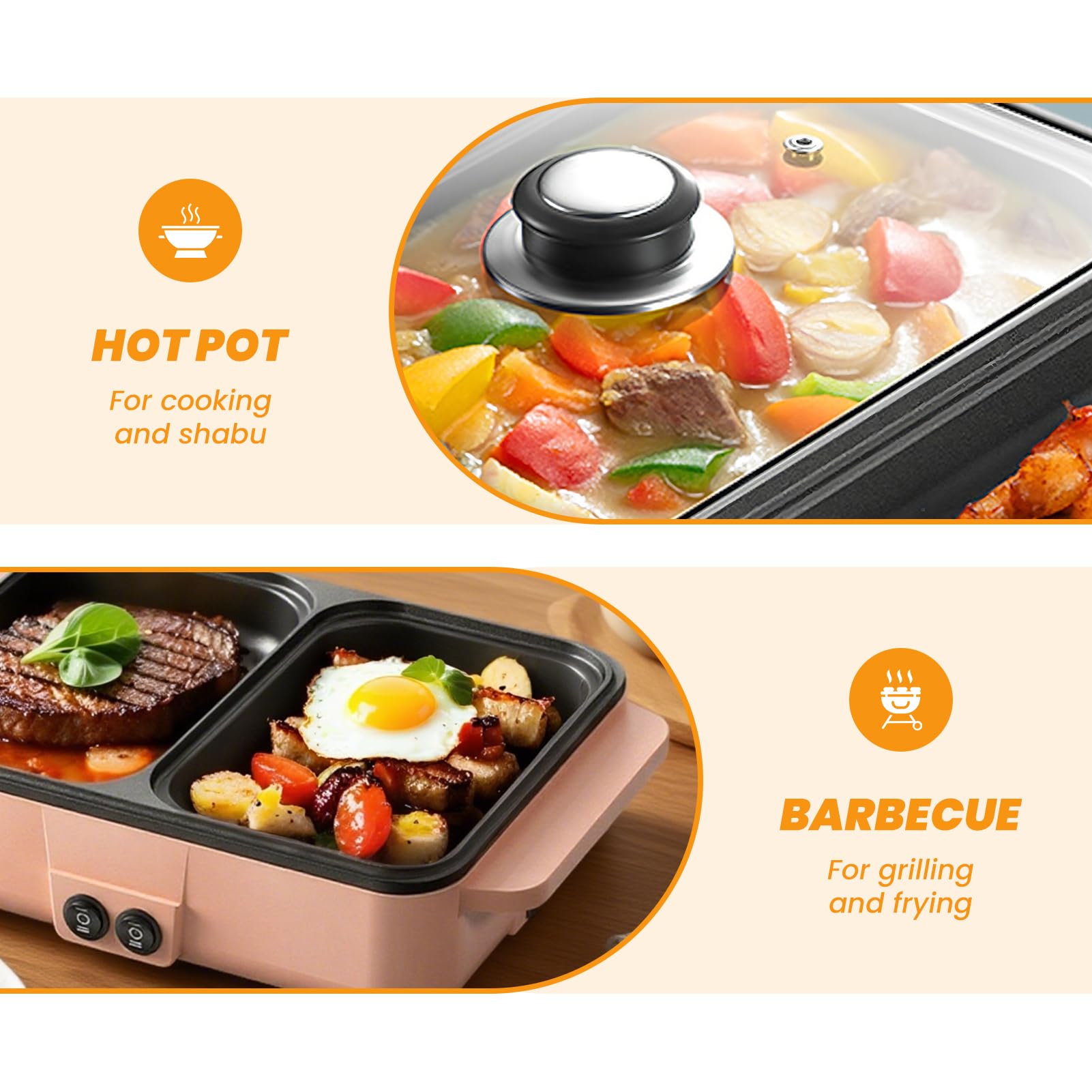 Topyond 1200 W Hot Pot i grill elektryczny, koreańska płyta elektryczna do grillowania, grill elektryczny z pokrywką, mały pot, 2 osoby, 220 V, dla rodziny i akademików