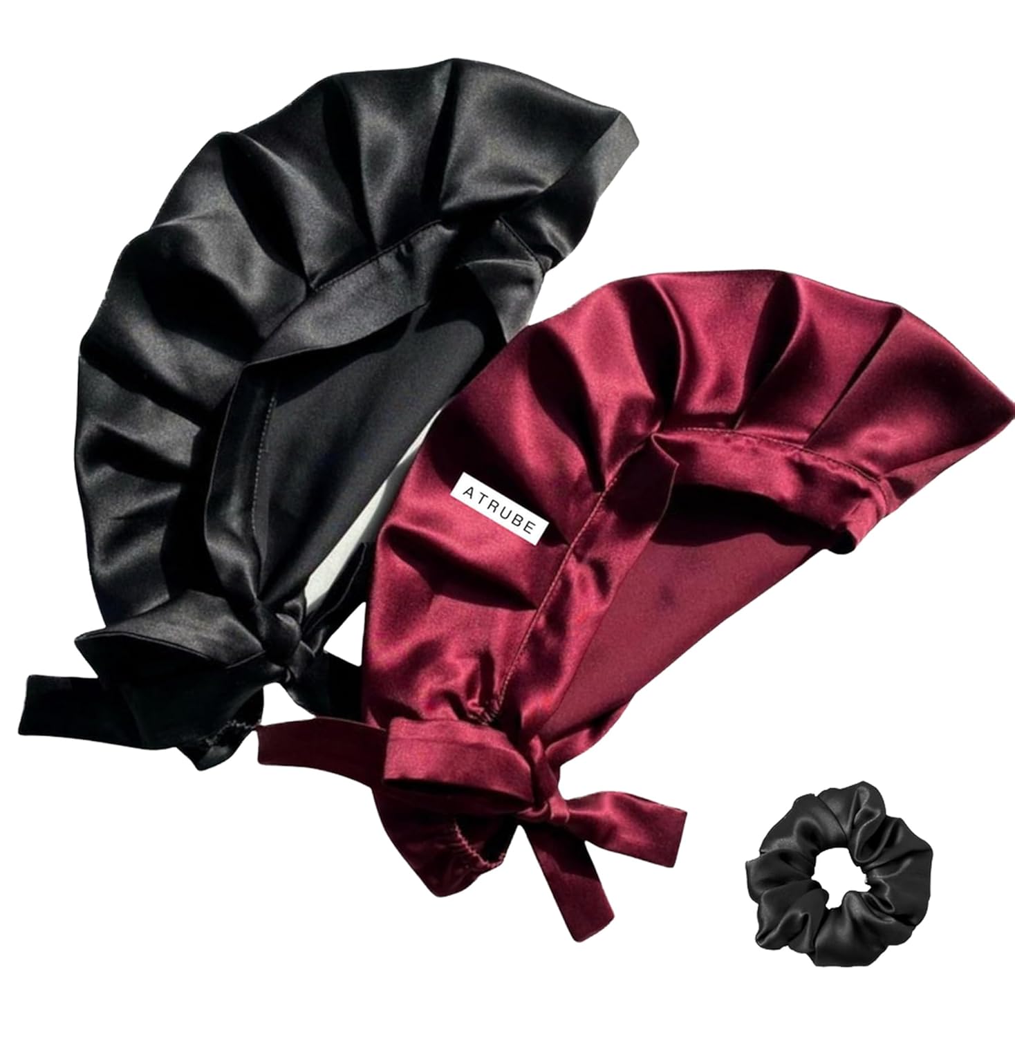 Atrube’s Satin bonnet for curly hair| Silk bonnet for hair| Satin Cap for Sleeping| Adjustable Hair Bonnet For Sleeping with adjustable Tie Band Pack of 2