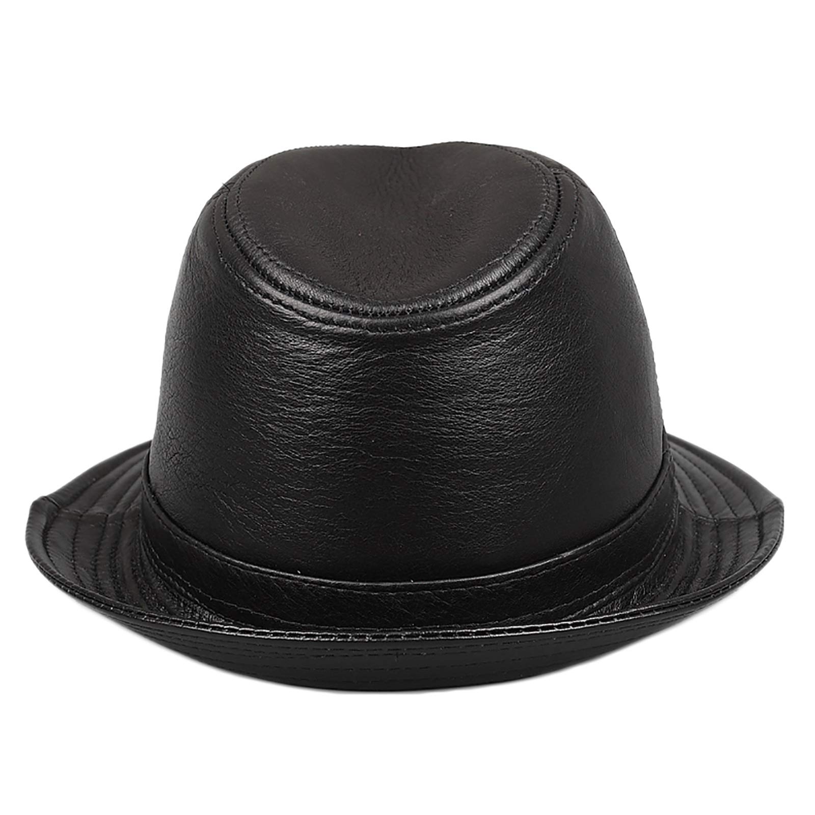 Winterhüte, Herren Leder Jazz Hut Rindsleder Gentleman Hüte Kurzer Kremp Partei Bowler Fedora Trilby Hut 55-59cm