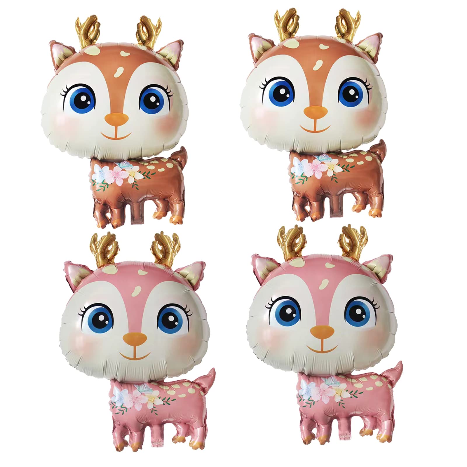 CHIL 4Pcs Deer Foil Balloons Woodland Deer Shaped Animal Balloons Cartoon Animal Deer Wildlife Balloons for Jungle Safari Themed Kids Birthday Party Decorations