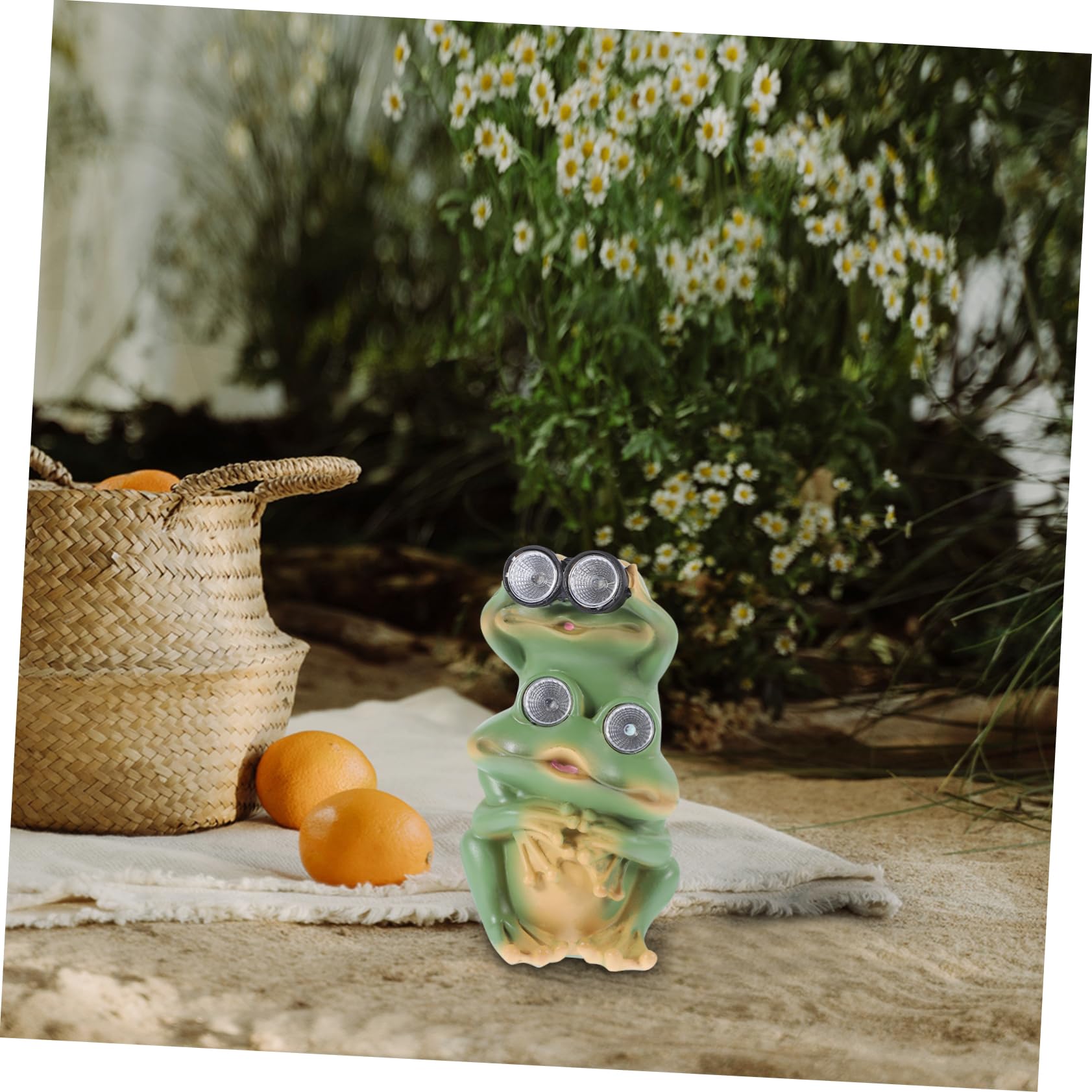 Sosoport Solarbetriebene Frosch Gartenfigur aus Kunstharz Glatte Oberfläche Stabile Basis für Balkon und Garten
