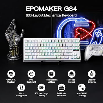 EPOMAKER G84 80% RGB Gaming Mechanical Keyboard+Puff Aviator Coiled USB Cable