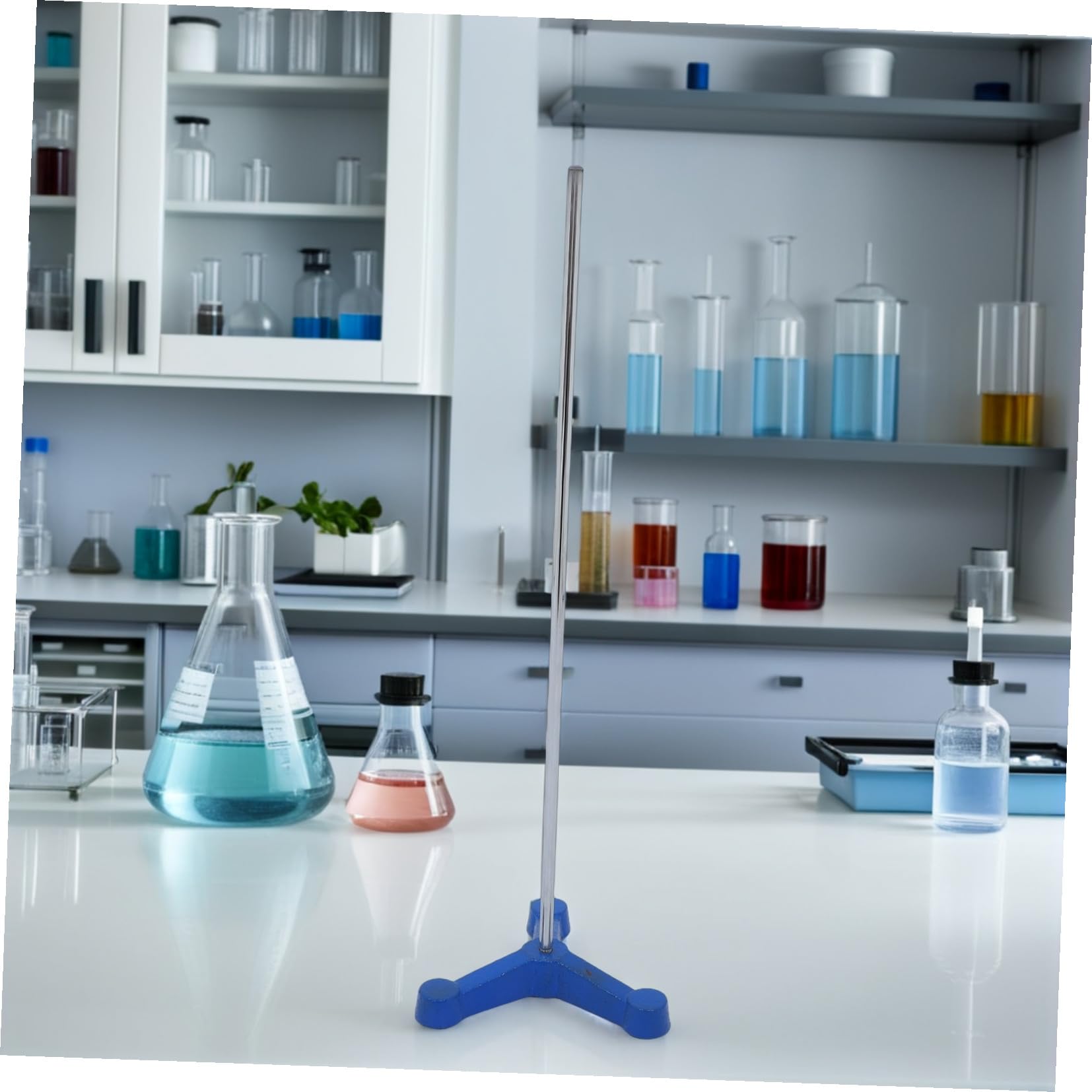KICHOUSE Laborstativ mit Dreieckigem Eisenfuß und Langer Stange Stabile Metallretortenbasis für Laborgeräte und Reagenzgläser Geeignet für Chemielabore und Schnelle Reinigung