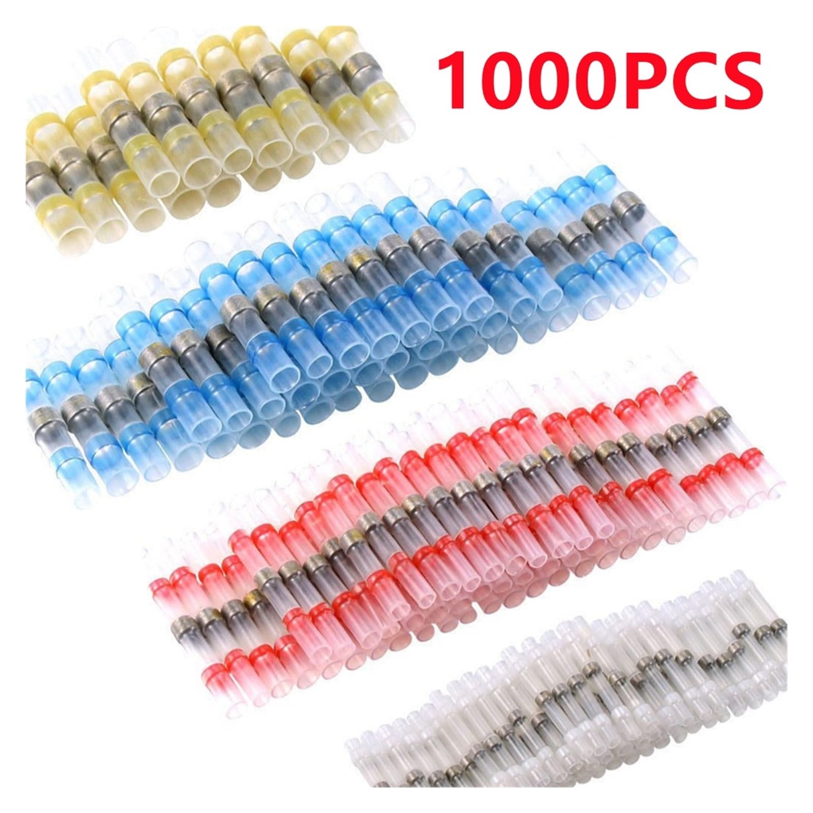 1000/100PCS Conectores de empalme termorretráctiles impermeables, terminales de soldadura de cobre estañado, manguito termorretráctil for empalme(Red,1000PCS)