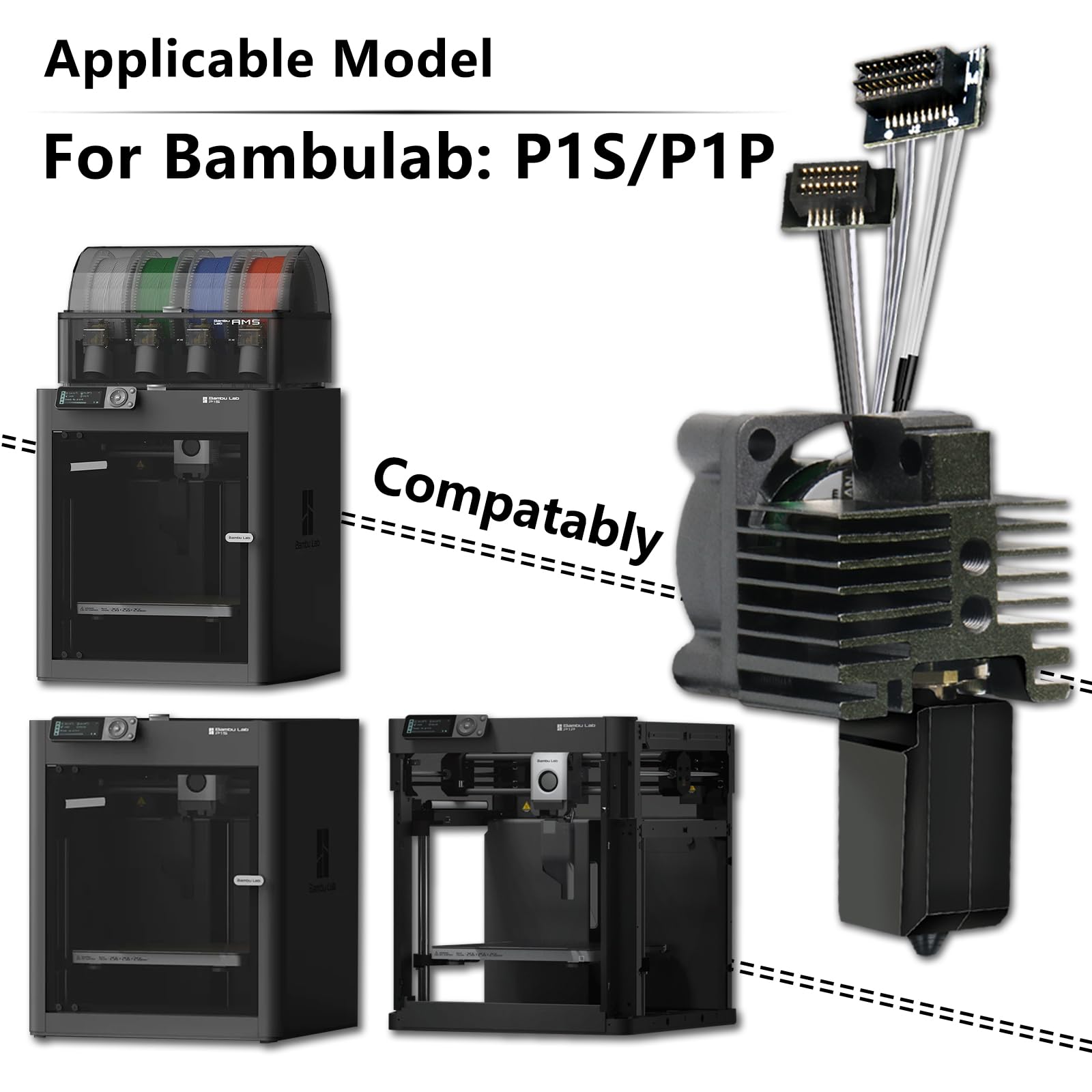 Upgraded All-in-One Hotend Kit for Bambu Lab P1P/P1S (with fan), 3D printer print head pre-installed with cooling fan, thermistor, and heating element (includes 2PK 0.4mm hardened steel nozzle)
