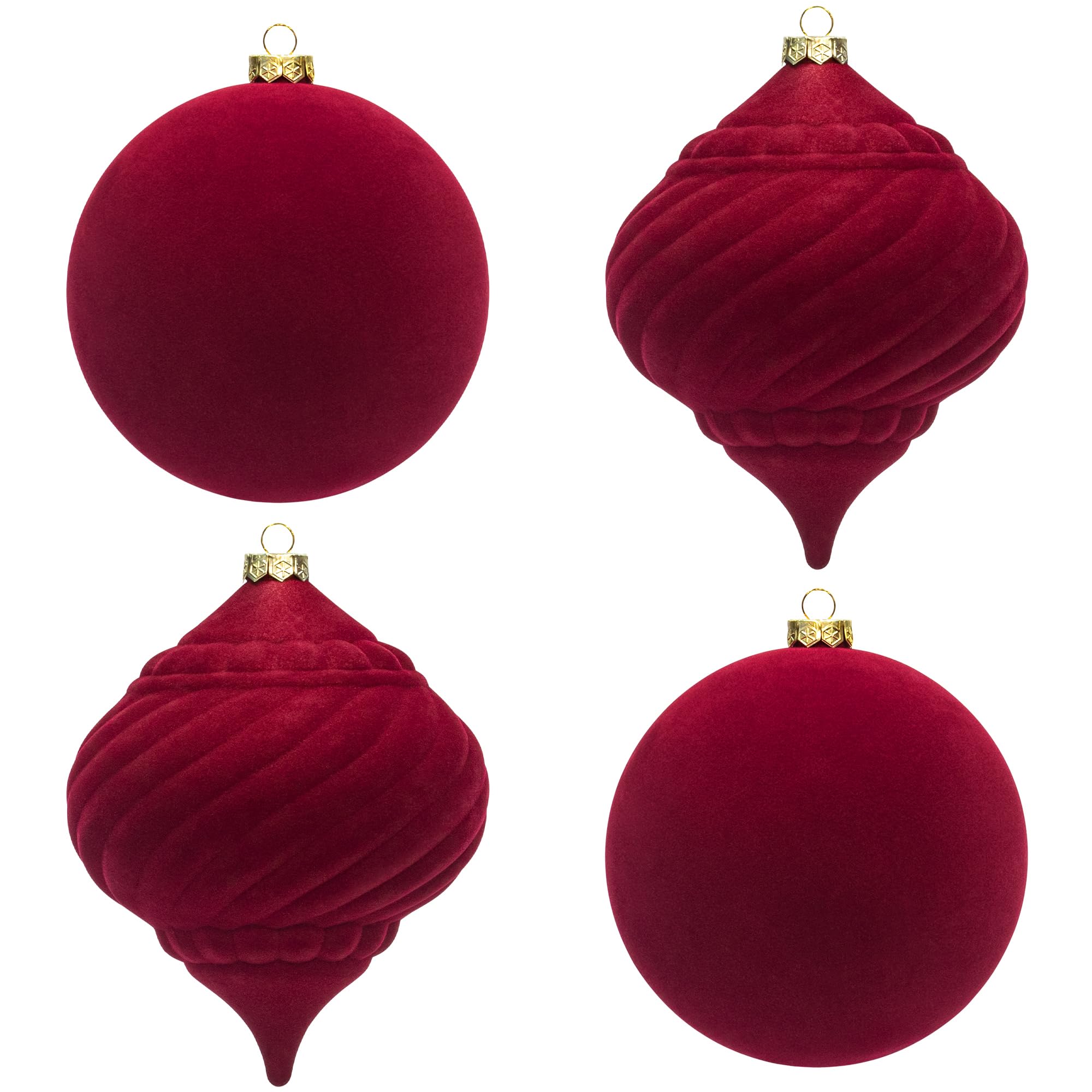4 pezzi Palline di Natale 15cm in plastica gigante XXL Palla di Natale Infrangibile per Decorazioni PERLATA per Negozio, Vetrina, (Rosso, 15cm velluto)