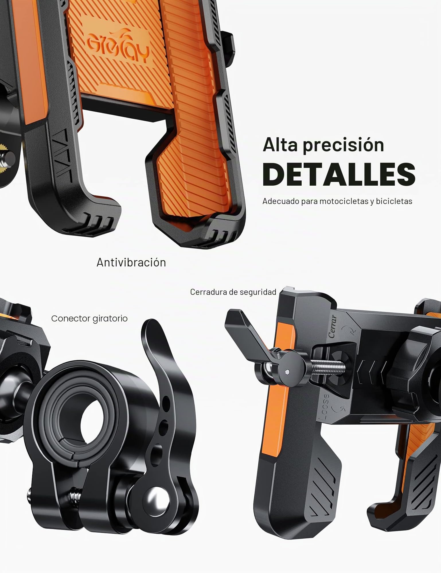 Grefay Soporte Móvil Moto Soporte Manillar Soporte Espejo Retrovisor | [2 Métodos Conexión + 1S Desmontaje Rápido] con 360 ° Giratorio para Teléfonos de 4.0-7.0 Pulgadas