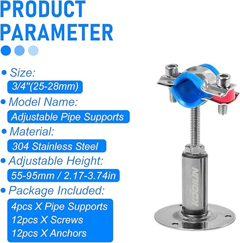 Miniatura 6 de Kodilin 4 soportes de tubo de montaje en pared mejorados, abrazadera de tubo de montaje en pared de acero inoxidable 304 adecuada para tubos OD de
