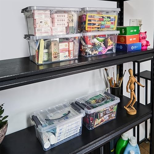 Miniatura 8 de Contenedores de almacenamiento apilables de plástico de 6 cuartos de galón, caja de pestillo transparente con asa y tapa, paquete de 6 unidades