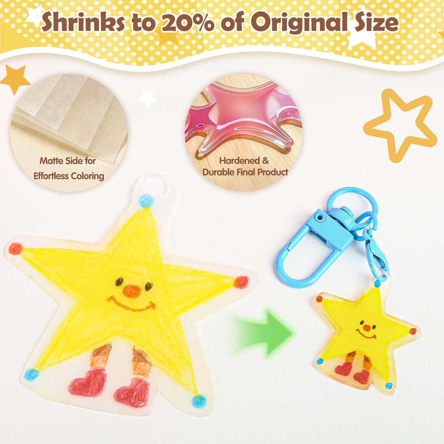 Ecoofor 198PCS Shrink Plastic Kit with 20 Shrink Sheets, Hole Punch, Keychain Accessories & Colored Pencils, DIY Shrinky Art Craft Set for Keychain Making, Easter & Mother’s Day Gifts