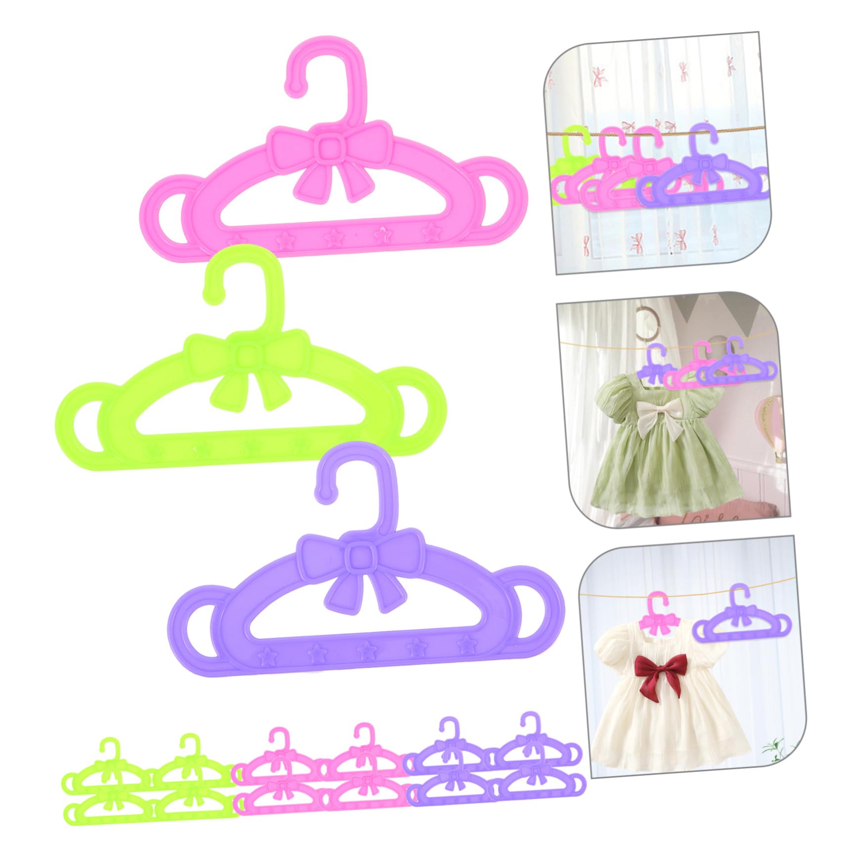 Percha para Ropa de Muñecas de 18 Pulgadas, 15 Piezas | Plástico, Juego Multicolor Rosa Verde Morado, Accesorio para Prendas de Muñecas