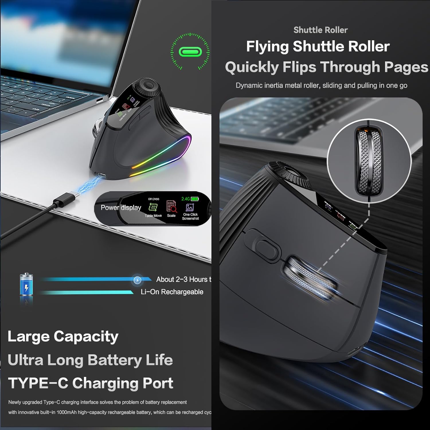 XM7 mouse connected via Type-C for charging, showing battery display