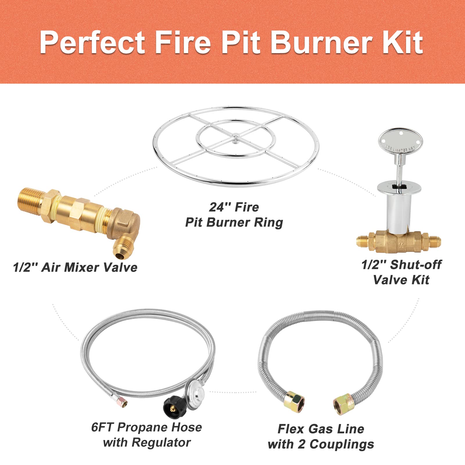 GASPRO Propane Gas Fire Pit Kit, with 24 Inch Fire Pit Burner Ring, for