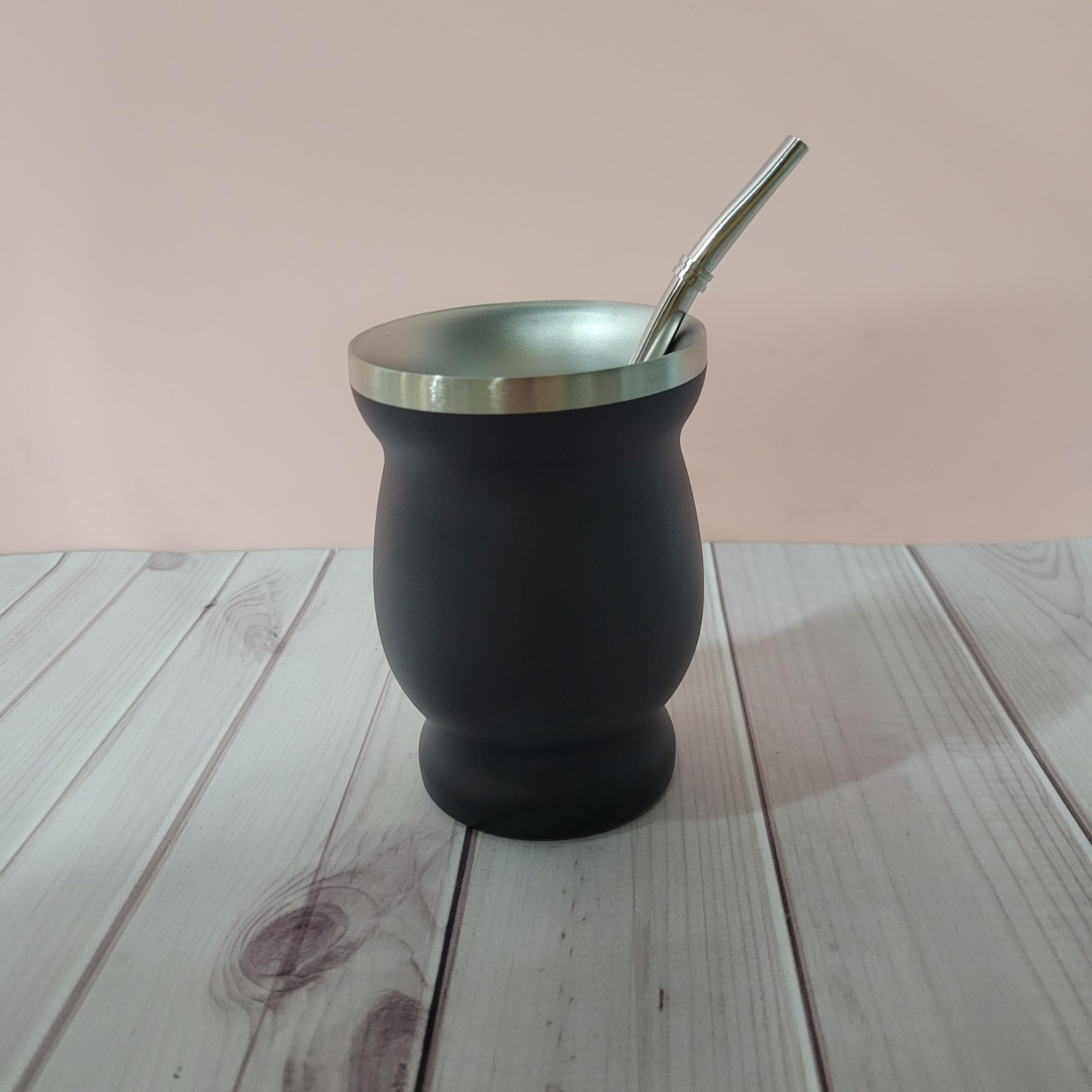 Yerba Mate - Set di tazze da tè in acciaio inox, 226,8 g, include zucca Mate, 2 Bombillas (paglia) e 1 pennello, nero