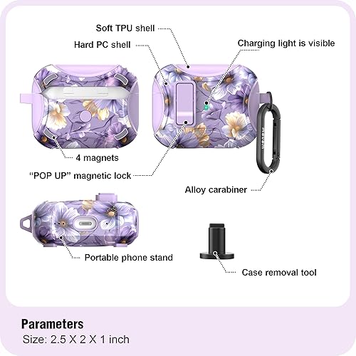 Miniatura 8 de wenew Funda compatible con AirPods Pro de 21 generación con soporte para teléfono, kit de limpieza, cordón, compatible con Magsafe One-Click Pop