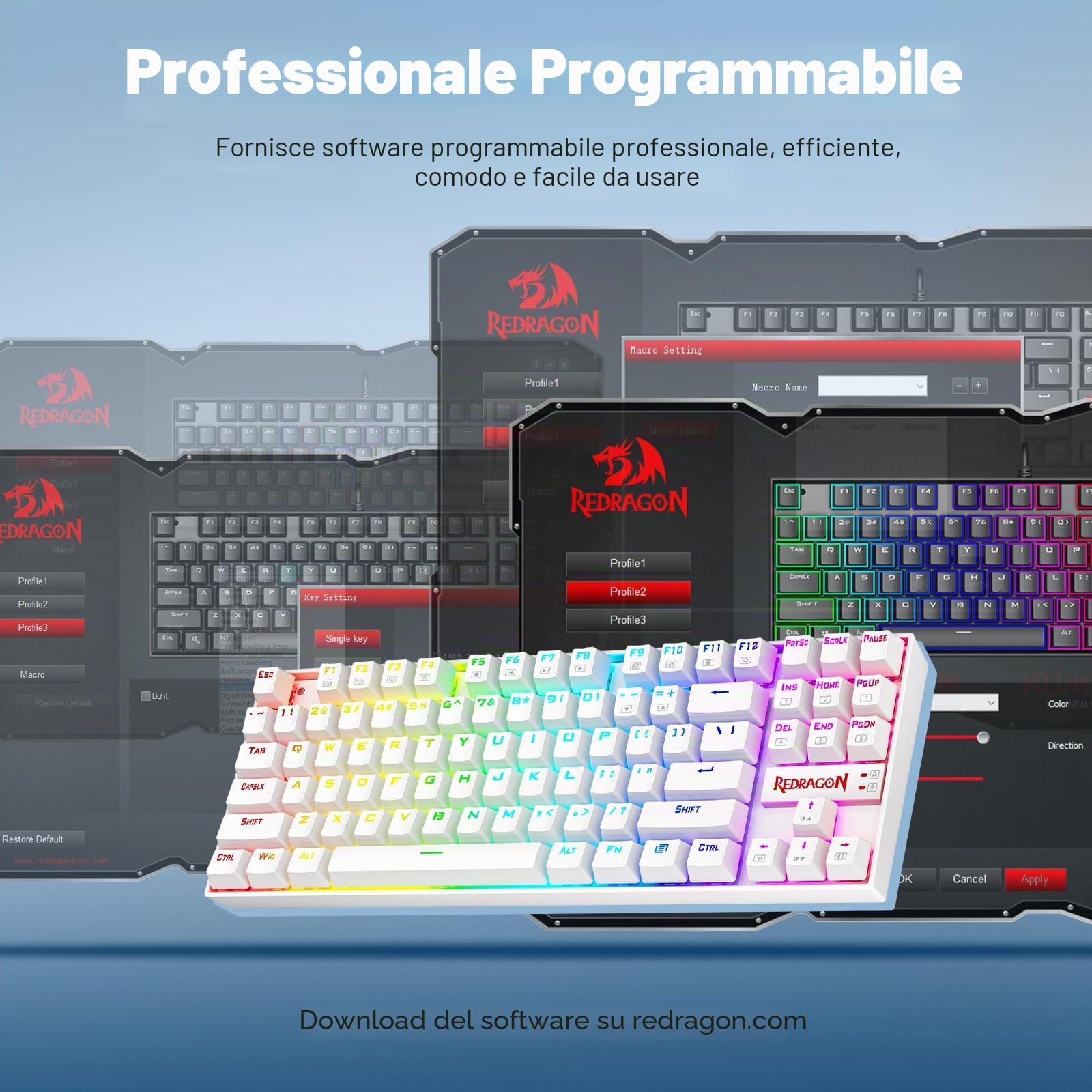dragon K552 - Tastiera meccanica da gioco 60% compatta a 87 tasti, con cavo Kumara Cherry MX blu, equivalente per Windows PC Gamers (RGB retroilluminato)