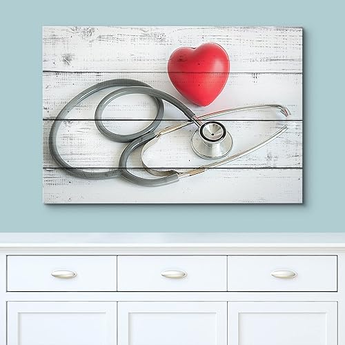 Miniatura 3 de wall26 Lienzo impreso para pared, panel de madera, estetoscopio de médico, corazón, salud médica y hospitalaria, fotografía, realismo, fitness,