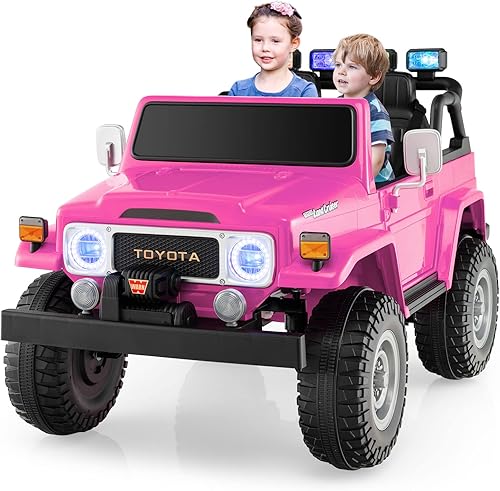 Costzon Auto de 2 plazas, camión Toyota FJ40 con licencia de 12 V con control remoto de 2.4 G, suspensión de resorte, caja de almacenamiento, luces