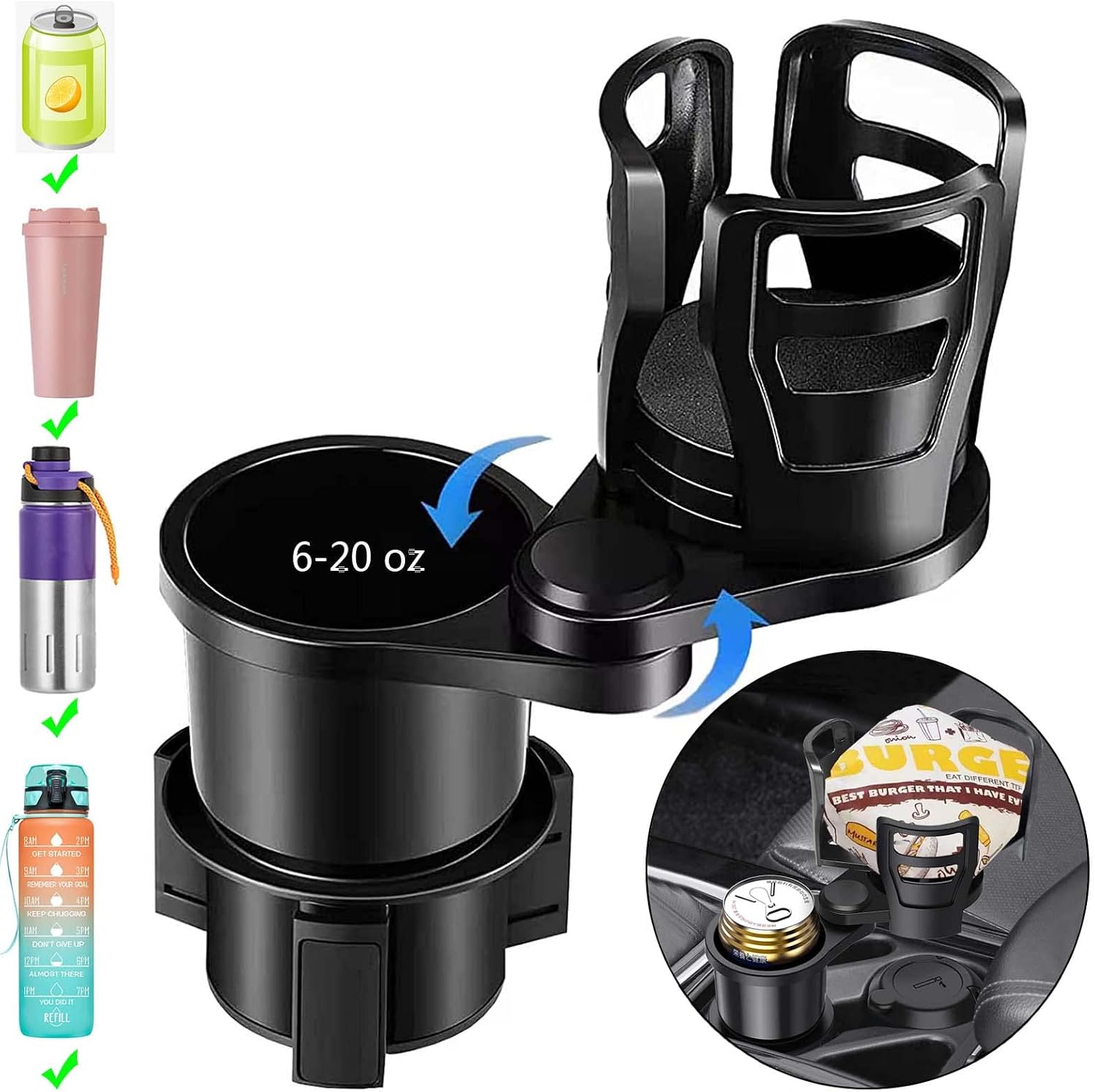 Car Cup Holder Expander with Adjustable Base, Double Cup Holder for Car, Automotive Multi Cupholders Extender Fit for Most Car.