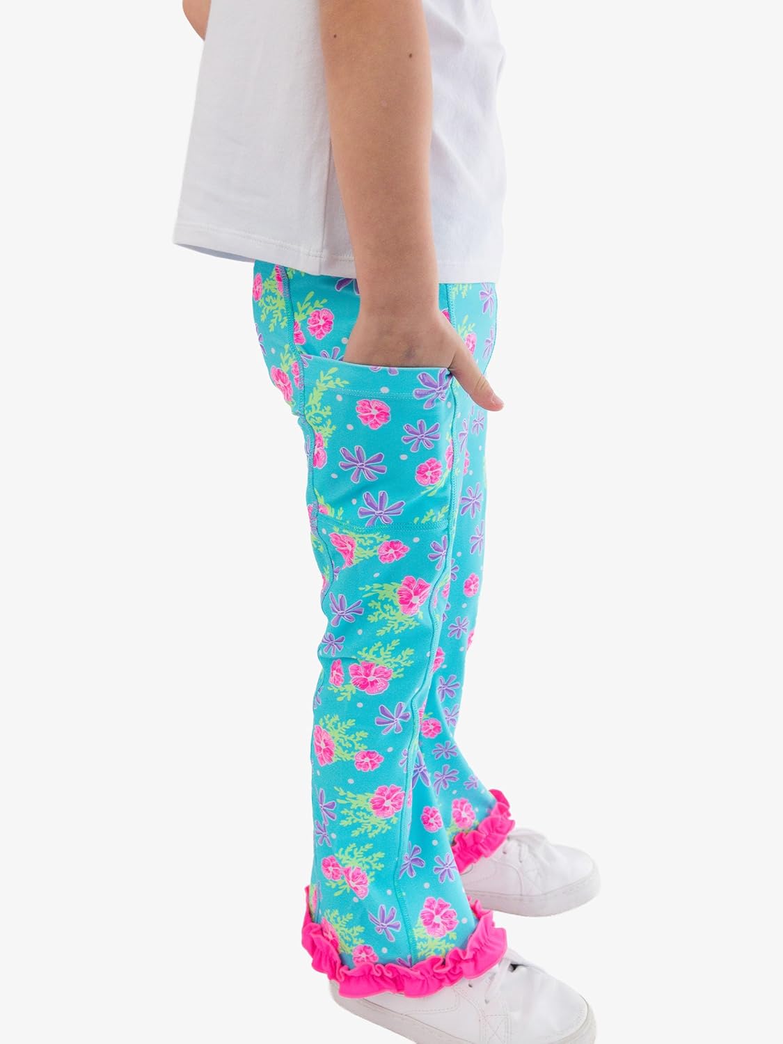 RuffleButts Girls UPF50+ Athletic Active Flared Ruffle Hem Pants