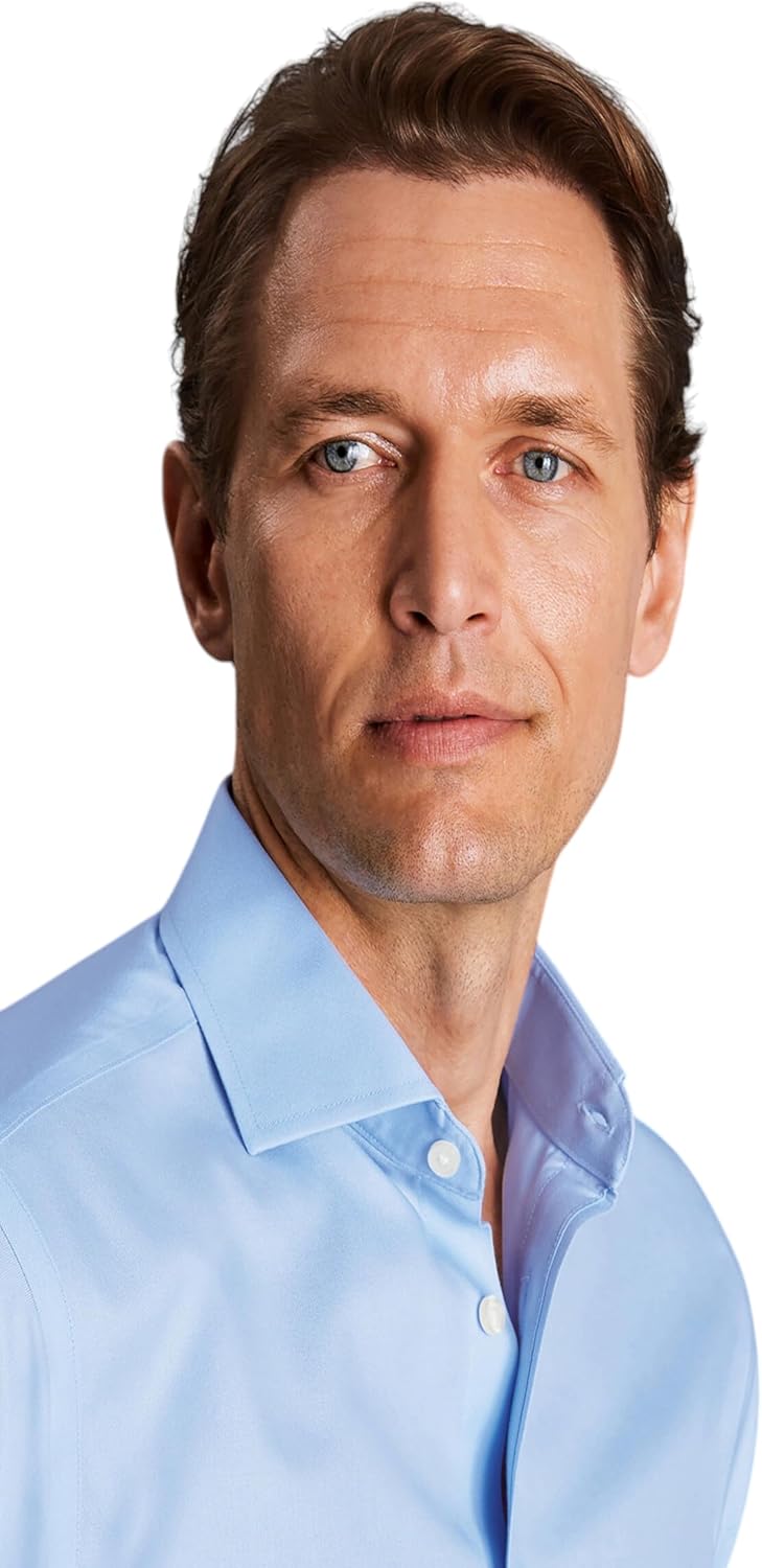 Charles Tyrwhitt Shirts for Men – Sky Blue Twill Non-Iron Formal Dress Shirt – Long Sleeve Cotton Shirt - Image 3