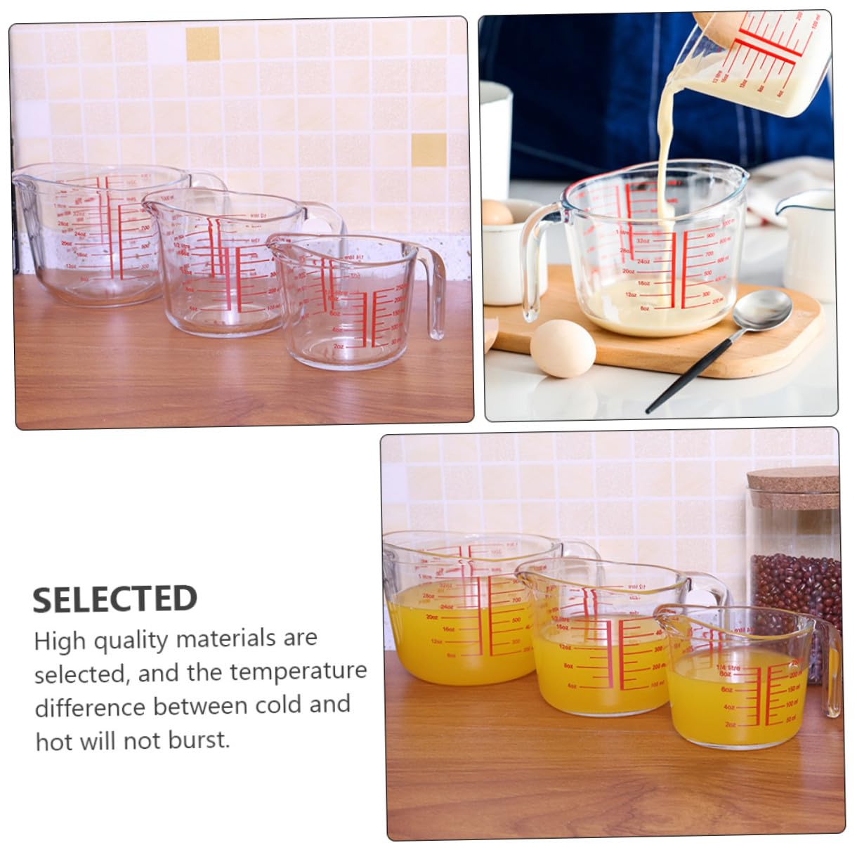Messbecher aus Glas, 1 Stück, Rund, Transparent, Hitzebeständig