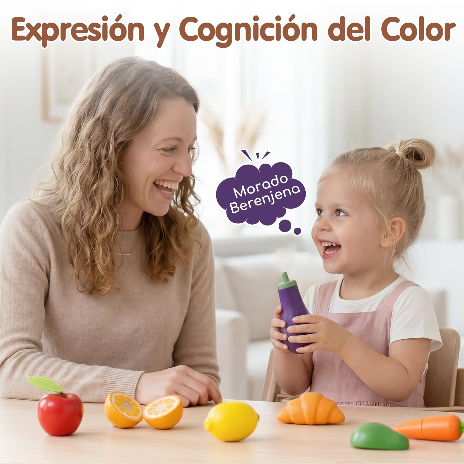 Lehoo Castle Juguetes de Madera, Comida Juguete, Comida Juguete Cocinita con Cuatro Cestas de Tela, Accesorios Cocina Juguetes, Utensilios Cocina Juguete para Niñas 3 4 5 6 7 Años