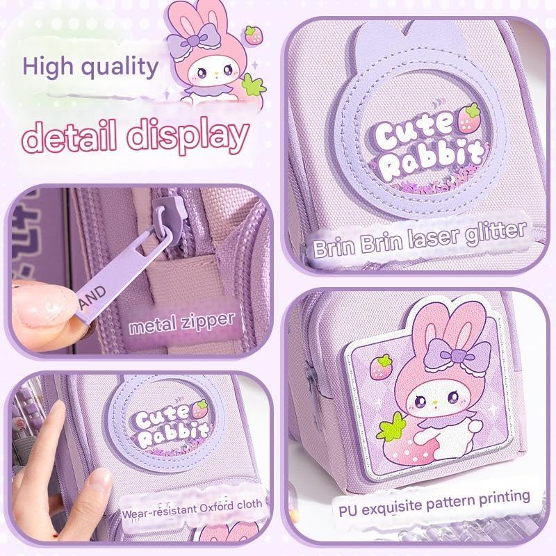 Image of Three Layer School Bag-Shaped Pencil Pouch, Large-Capacity Pencil Pouch with Zipper, Multipurpose Pen & Pencil Case for School Supplies for Boys & Girls (Pack of 1) (Creamy Bear)