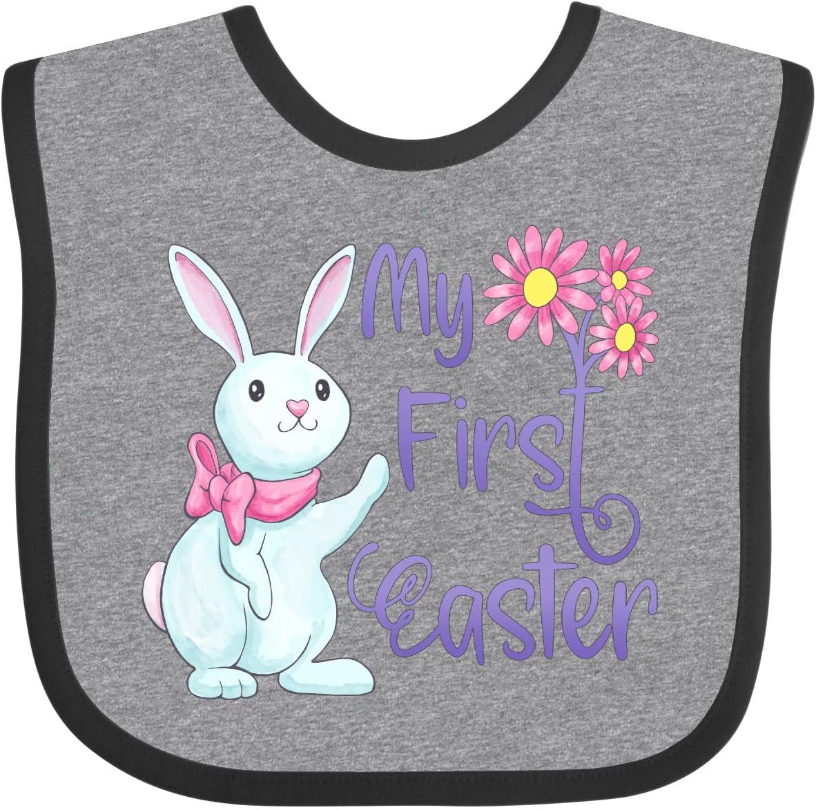 inktastic My 1st Easter Cute White Bunny with Spring Flowers Baby Bib