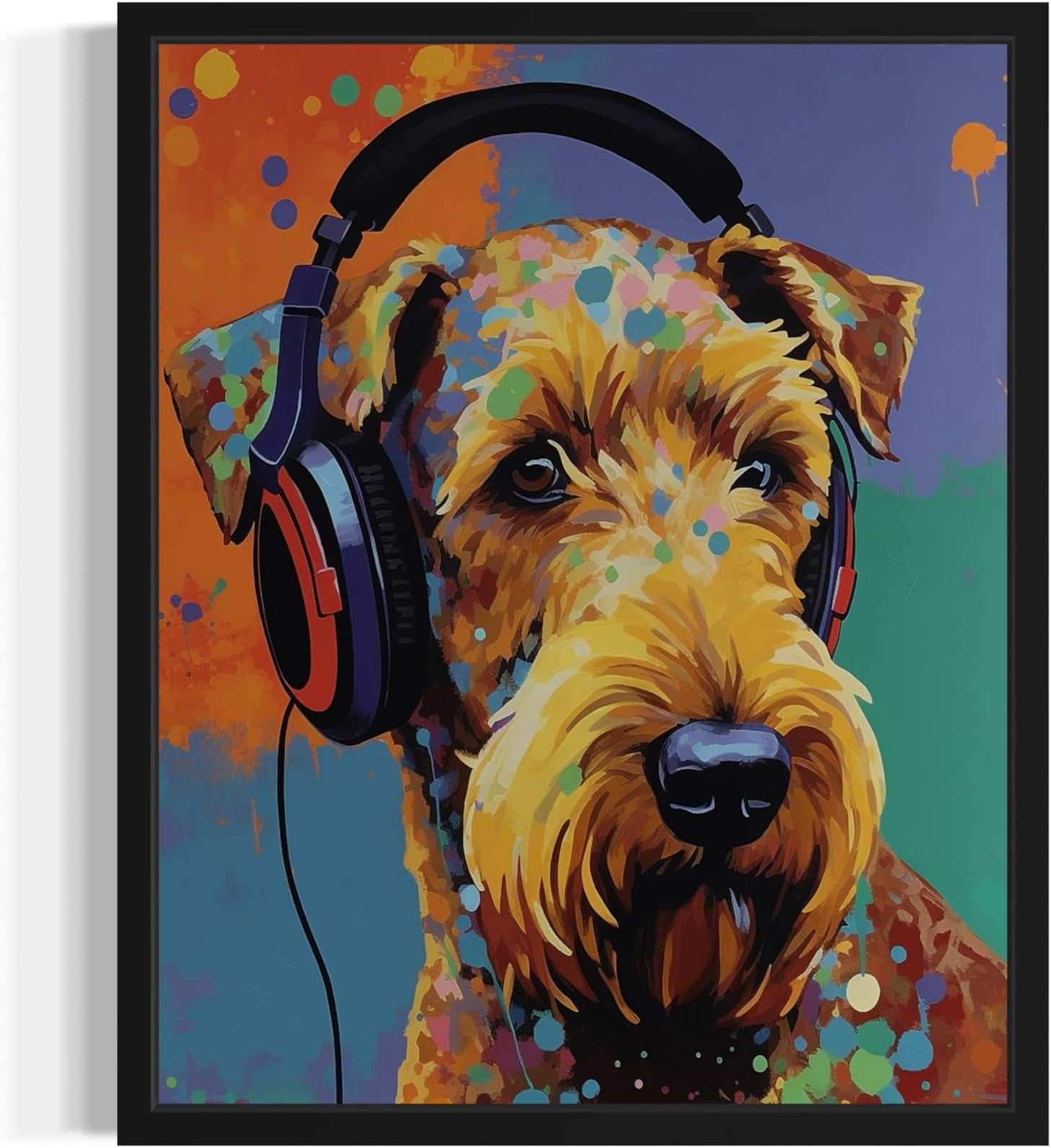 Welsh Terrier Abstract Art Print Poster, Dog With Headphones Humor Pet Animal Wall Art Decor Picture Painting Decor Gallery 12B (Welsh Terrier, 11 x 14 inches, Unframed)