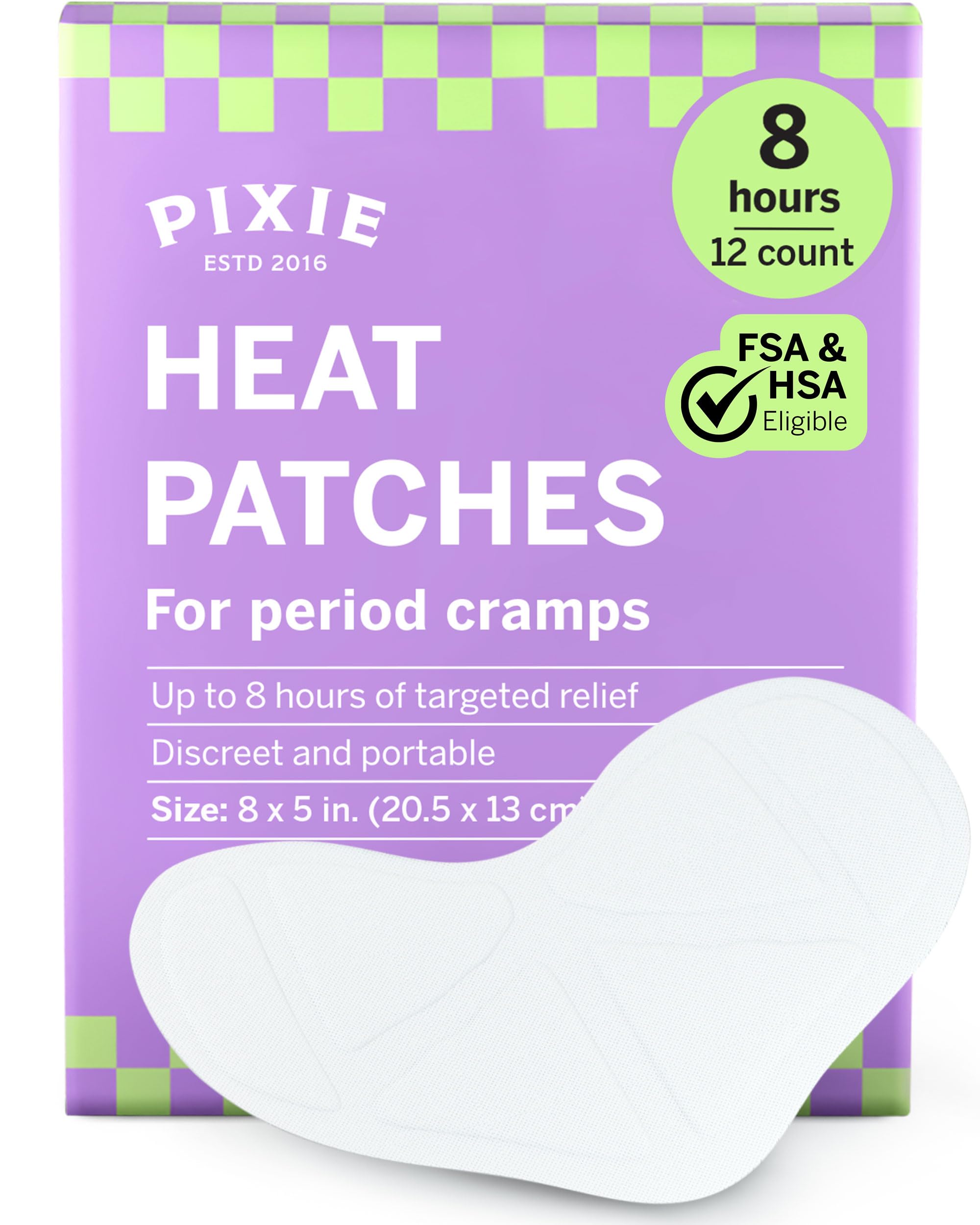 Pixie 8-inch Menstrual Pain Relief Heat Patches – Up to 8 Hours of Warming Comfort – Air-Activated Disposable Heat Pads – Wearable Body Warmers (3 Count) — Amazon image 10