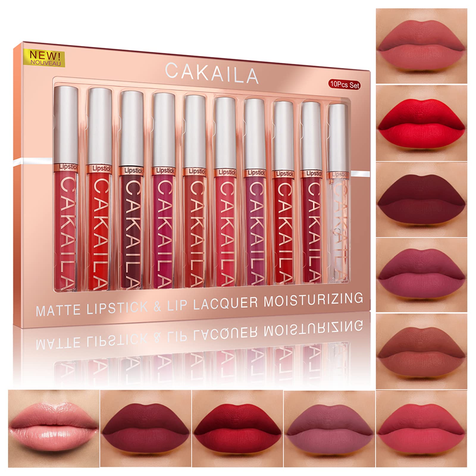 Mimore Lápiz labial 10pcs / set Kit de brillo de labios líquido mate Kit de regalo de lápiz labial resistente al agua de larga duración para cosméticos