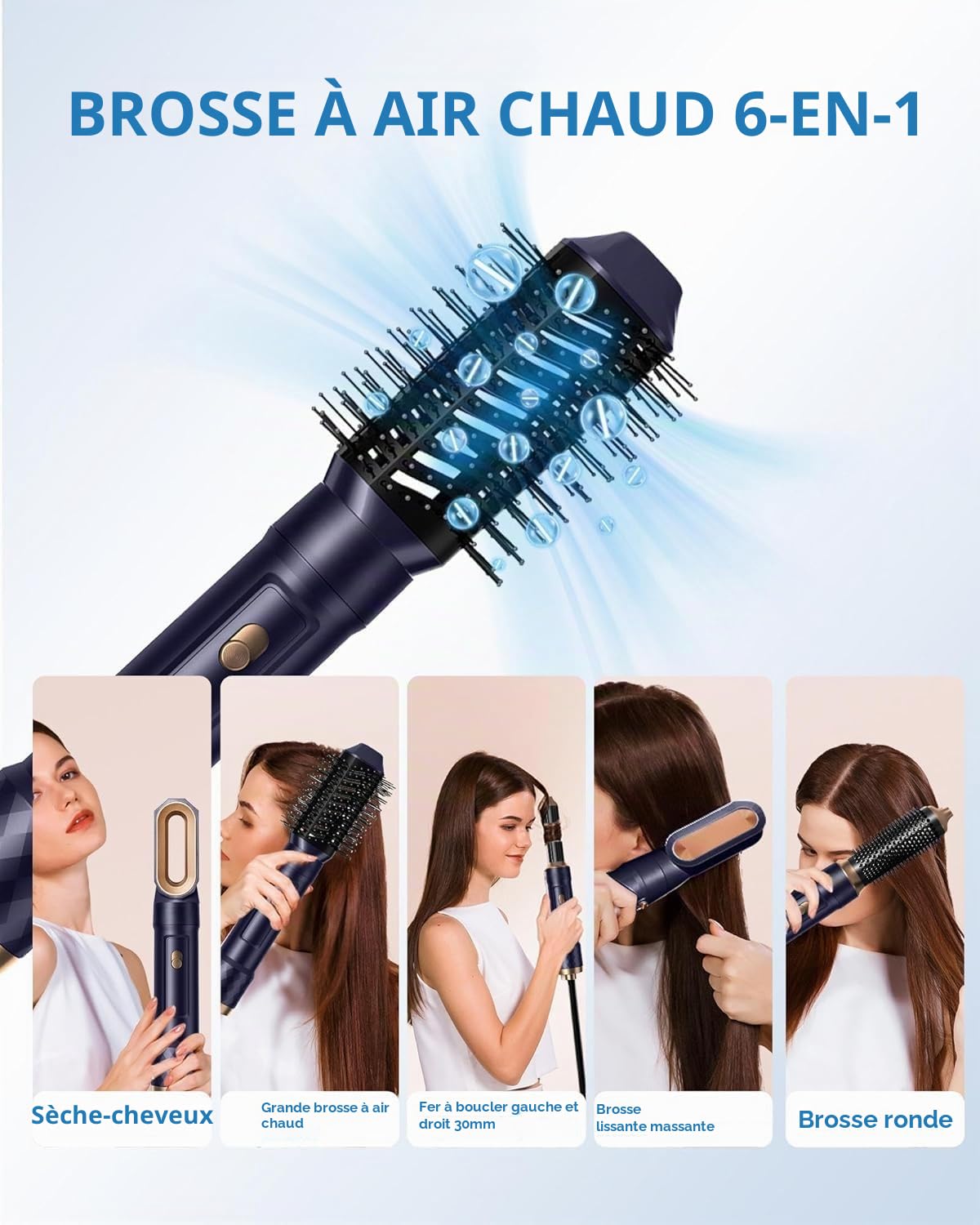 Sèche Cheveux 6 en 1, Brosse Soufflante Brushing avec Hair Dryer Brush, Boucleur a Cheveux Automatique, Lisseur cheveux, Airbrush Hair Styler, Airstyler Cadeaux Set pour Femmes Styling