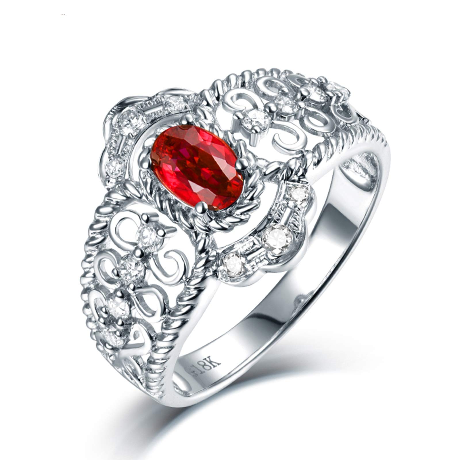 0.44ct Rubin Ringe Verlobung, 18K(750) Weißgold Damenring Namen mit Diamant Jubiläumsringe für Sie Größe 60 (19.1)