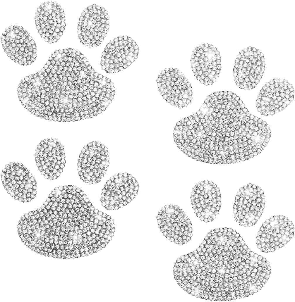 4PCS Crystal Car Decoration Stickers, Bling Rhinestone Dog Paw Print, White