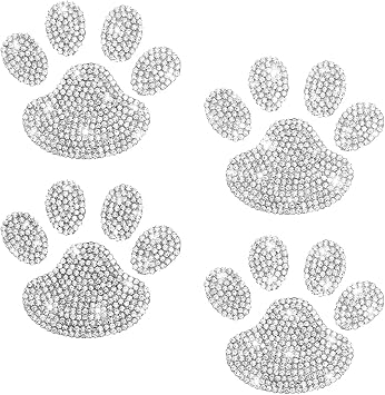 4PCS Crystal Car Decoration Stickers, Bling Rhinestone Dog Paw Print, Waterproof Sparkly Dog Cat Footprint Decal, Car Bumper Window Laptops Decor, Auto Accessories for Women Girl White