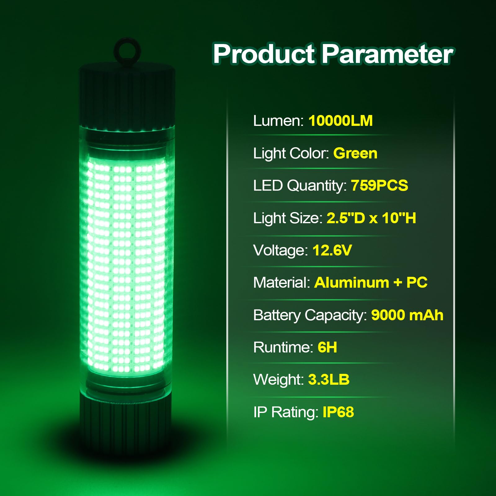 Luz De Pesca Subacuática Alimentada Por Batería, LED Recargable Con Luz Verde Para Atraer Peces, Capacidad De 9000 mAh, Luces De Pesca Sumergibles Impermeables IP68 Para Agua Dulce Y Salada