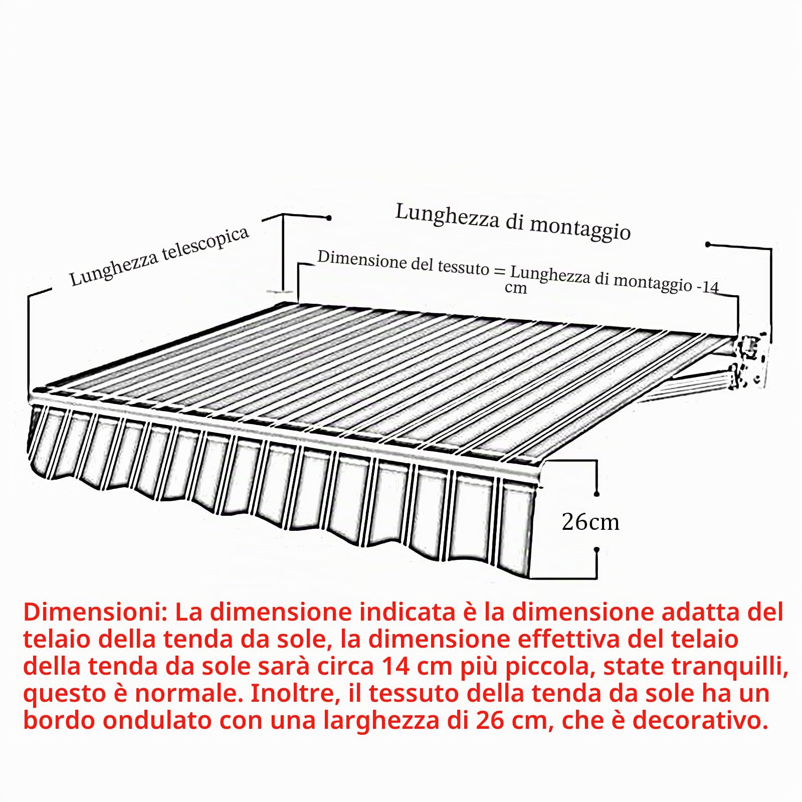 DAZULI Telo di Sostituzione per Tendalino Retrattile, 100% Telo Ombreggiante in Tela per Canapa, Telo di Copertura in Poliestere 280gsm per Tendalino da Giardino (Dimensioni: 8x6,5ft, Colore: Beige)