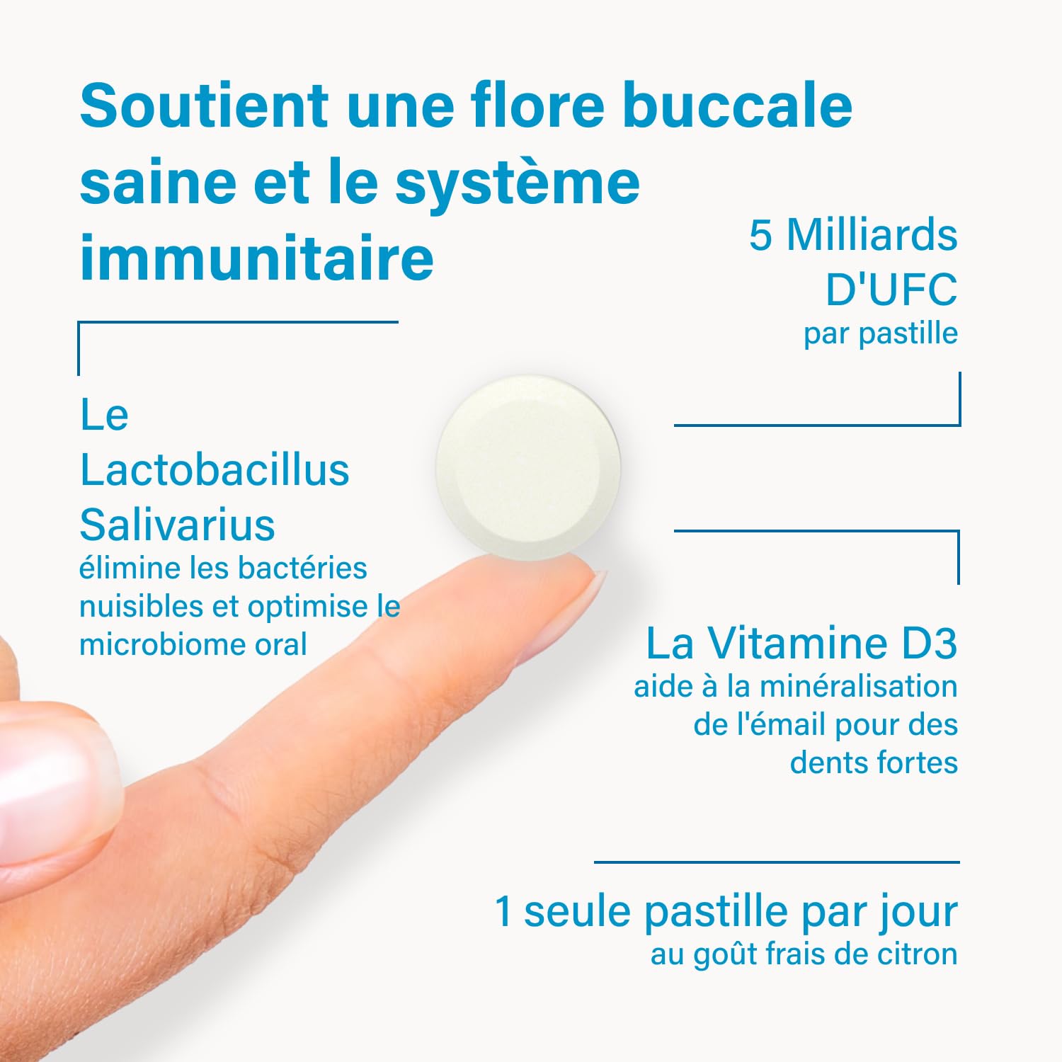 Nupure Probadent pastilles à sucer probiotique flore buccale vitamine D 5 μg goût citron hygiène buccale 90 gélules