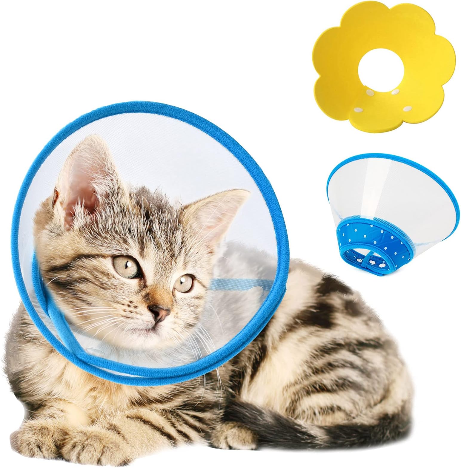 HXX 2 PCS Cat Recovery Collar, Plastic Cat Cone and Soft Cat Recovery Collar, Adjustable Elizabethan Collars for Cat Small Dog, Pet E-Collar Anti-Biting