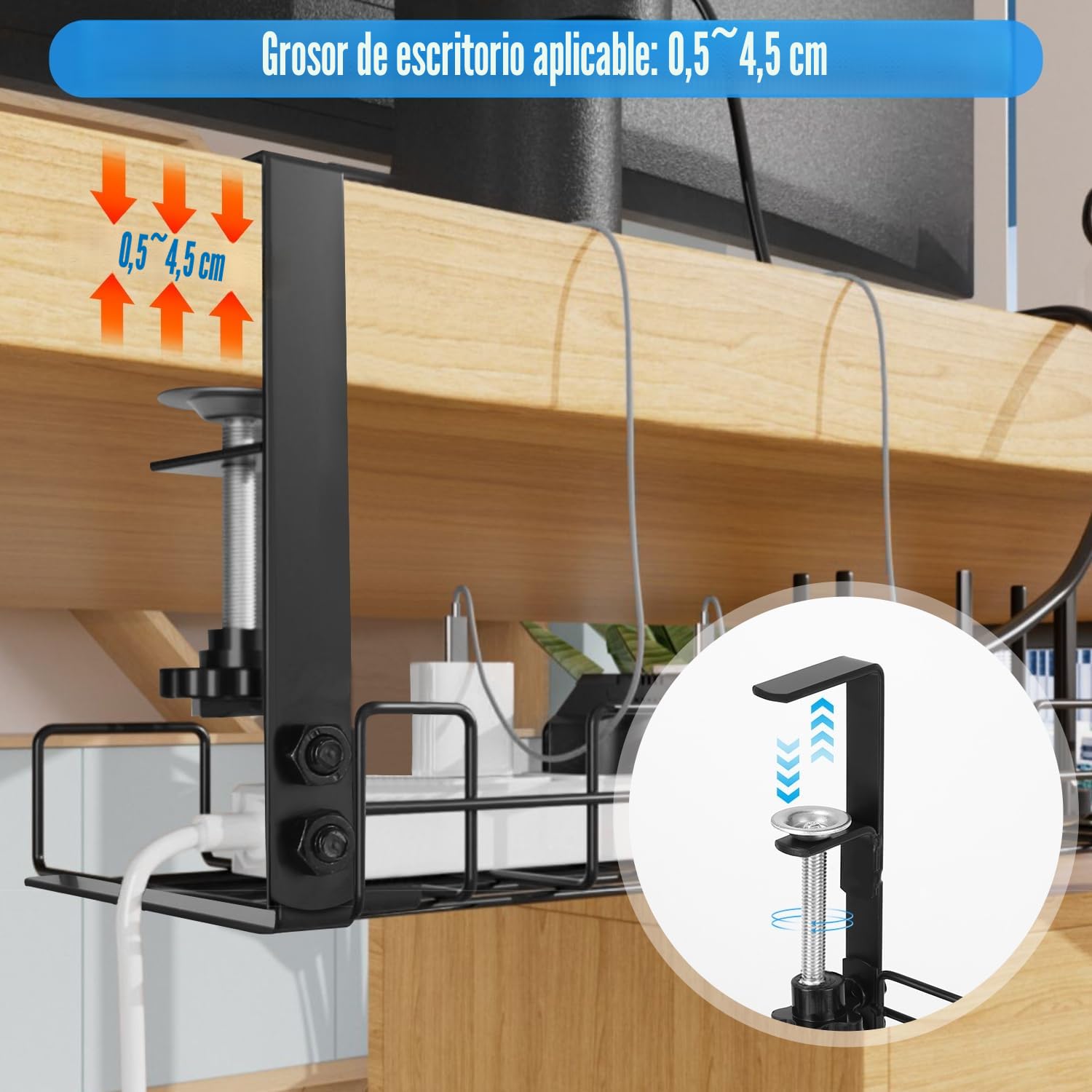 Bandeja de Gestión Cables Debajo Mesa Escritorio Gaming,Organizador de Cables,Accesorios para Almacenar y Esconder Cables, Regleta de Soporte para Ordenador,Oficina (1 Piezas)