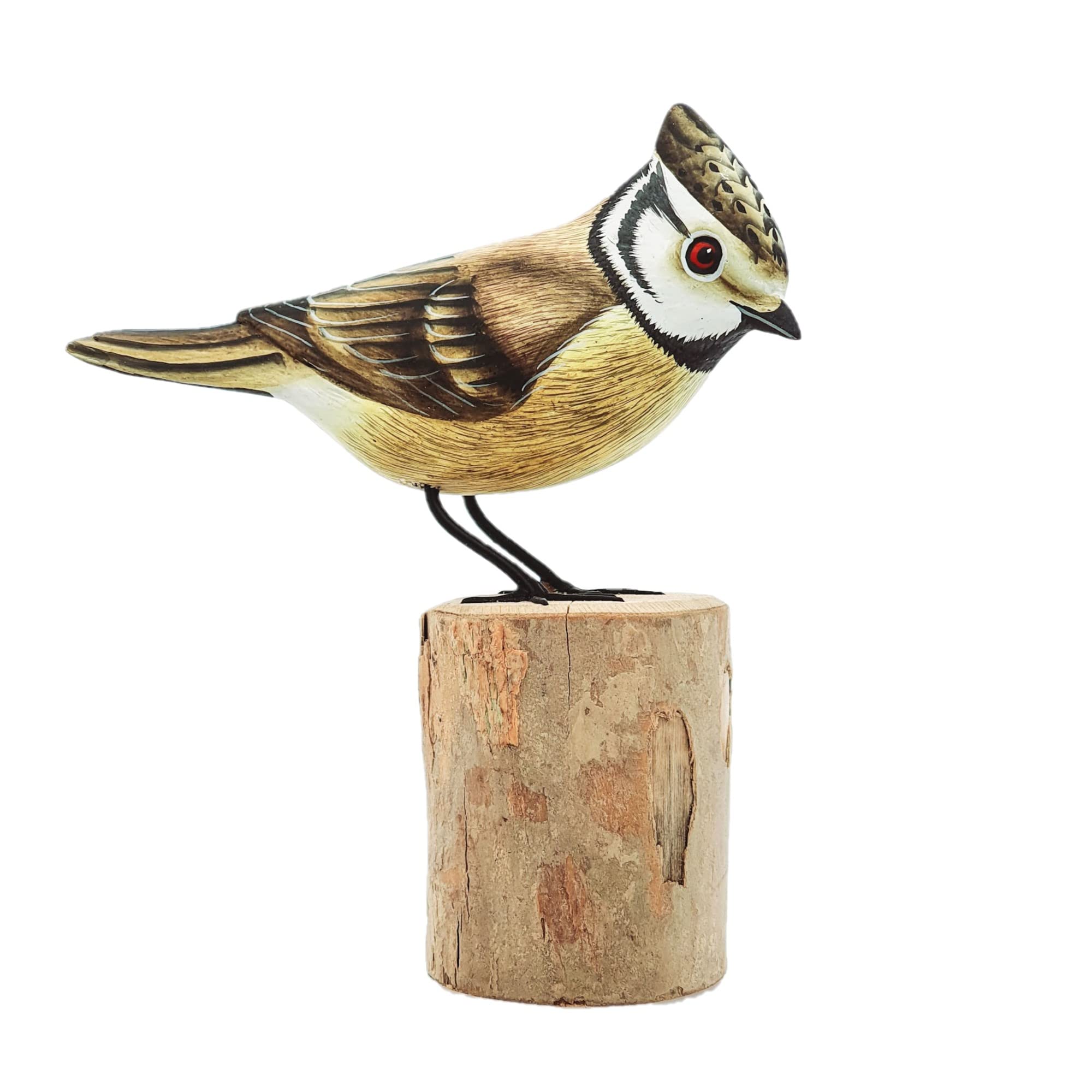 Avalon Cosmetic Packaging Wooden Realistic Bird Sculpture – Hand Carved Crested Tit Ornament – Indoor Garden Décor – Natural Finish Gift – Songbird Ornament – Shelf Accent