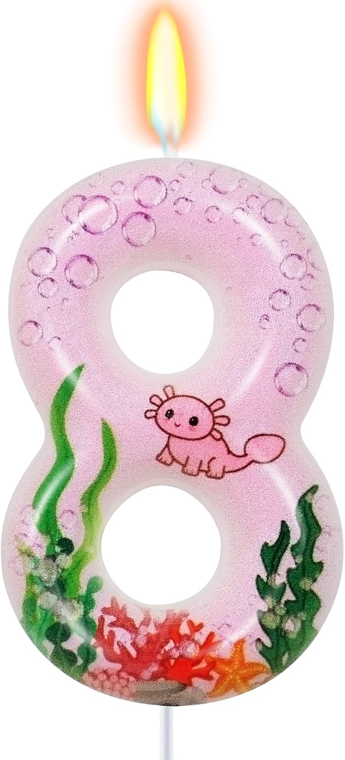 Axolotl Pink Number 8 Birthday Candle Axolotl Birthday Decorations